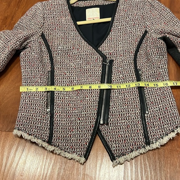 Rebecca Taylor Leather Trim Asymmetrical Zip Moto Blazer Jacket - Picture 13 of 15